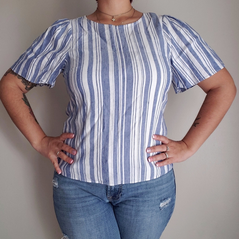 Cabi wing stripe linen blend blouse size small